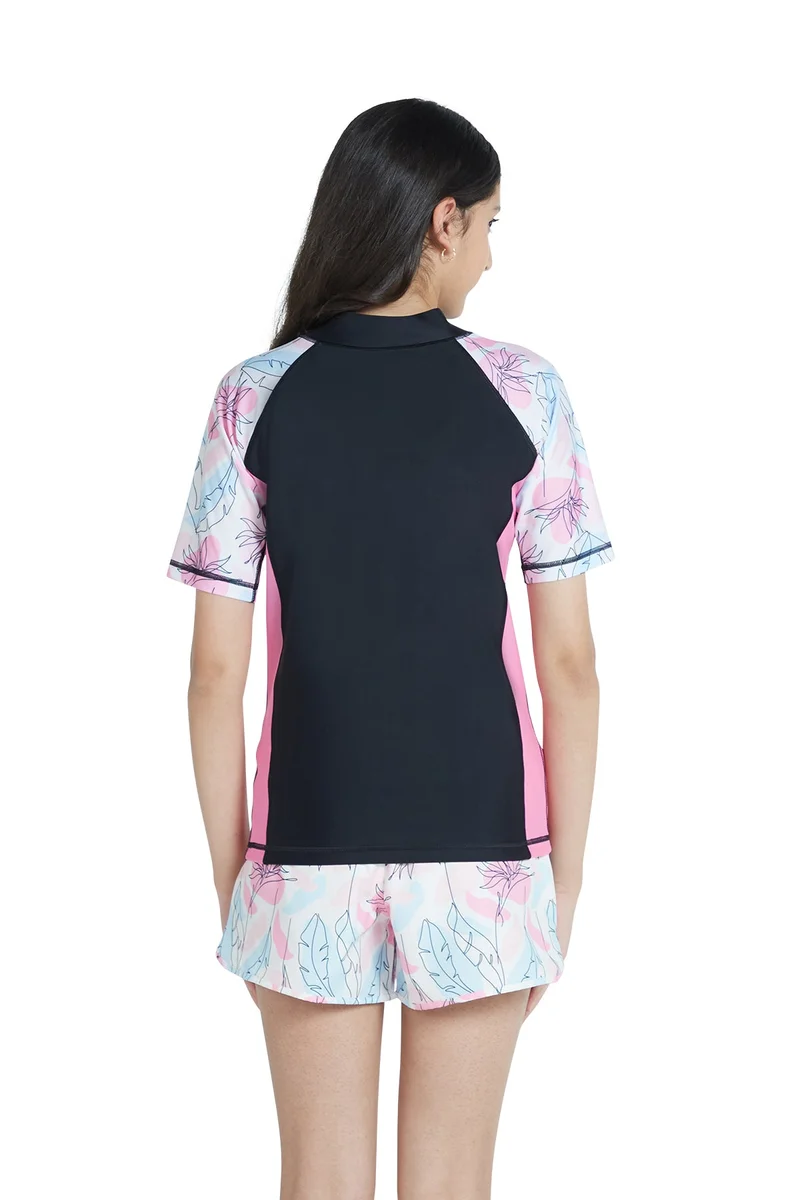 COEGA SUNWEAR COEGA  Girls Youth Rashguard Short Sleeve - Nero Floral Drawings